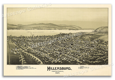 1894 Millersburg Pennsylvania Vintage Old Panoramic City Map - 24x36
