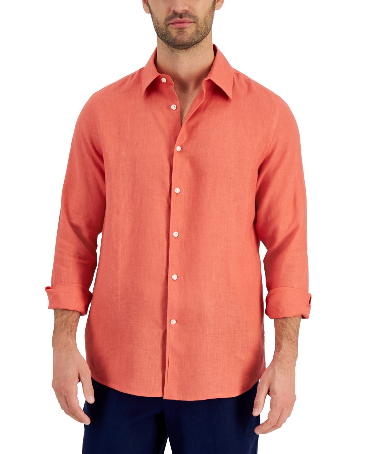 NWT Club Room Mens 100% Linen Button Down Long Sleeve Shirt Juicy Guava Small