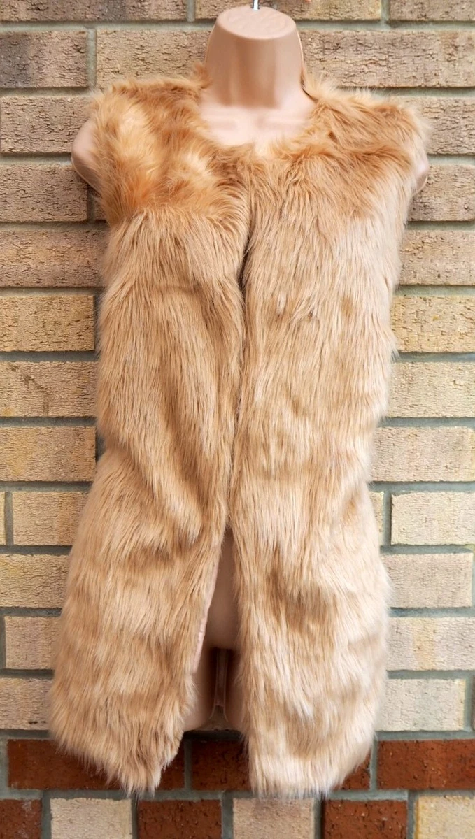 MISSGUIDED BEIGE NUDE FAUX ANIMAL FUR SLEEVELESS WINTER GILLET