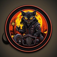 Halloween Patch Iron-on Applique Cat on Motorcycle Pumpkin Spooky Decorative