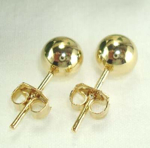 14 KT Yellow Gold Overlay Ball Stud Earrings Lifetime Warranty Size 3 MM - 10 MM - Picture 1 of 1