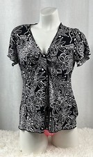 Ronni Nicole Vintage Black/White Womens Floral Short Sleeve Blouse Size L
