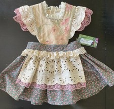 Vtg Toddler Sz 2T Pinafore Handmade from Repurposed Vintage Textiles Embroidered
