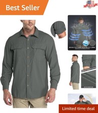 UPF 50 Sun Protection Quick Dry Fishing Shirt for Men - Large, Shadow Grey