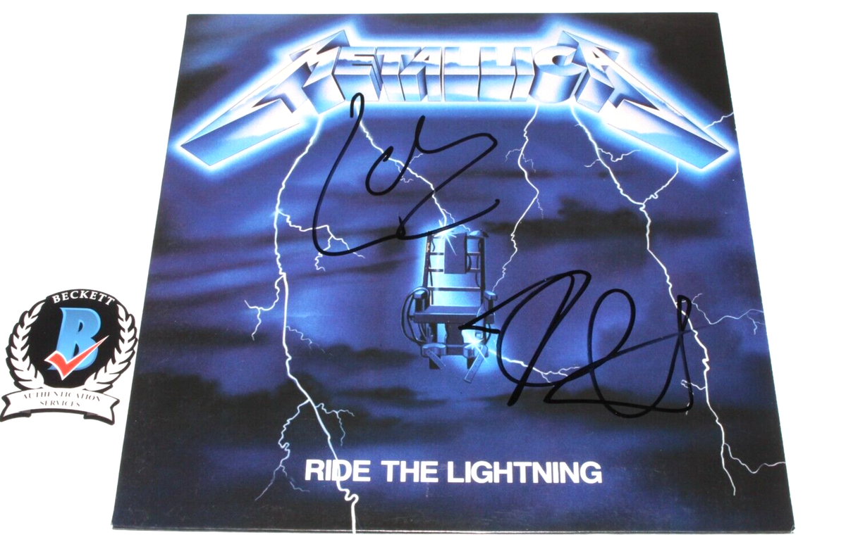 METALLICA LARS KIRK HAMMETT SIGNED RIDE THE LIGHTNING ALBUM VINYL