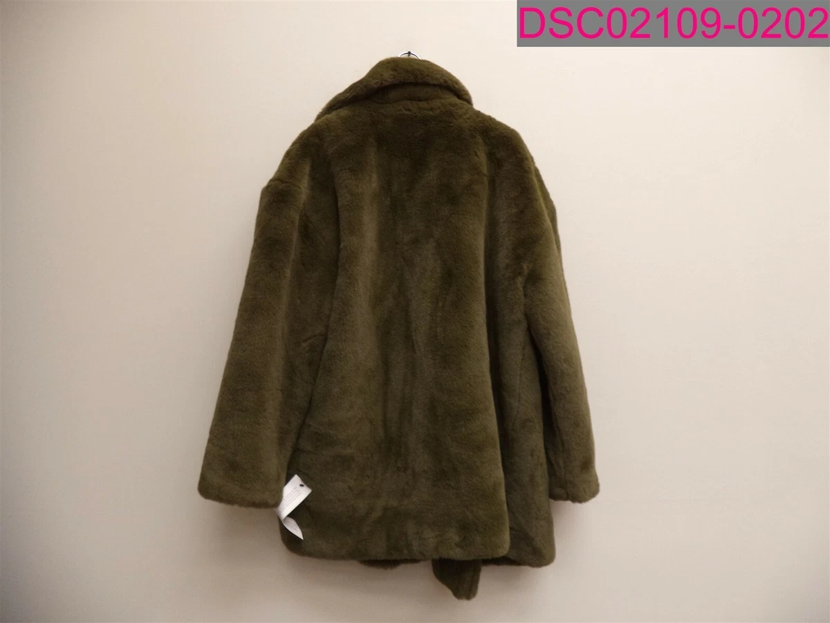 Topshop Dark Green Faux Fur Pea Coat Women s size 8 10