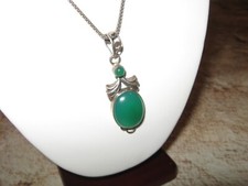 Vintage Sterling Silver Polished Green Sea Glass Pendant Chain Italy UK 925