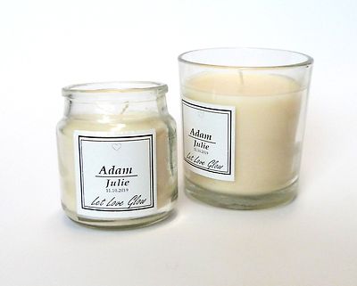 40 MM X 40 MM WEISSE AUFKLEBER LIEBE LEUCHTEN LASSEN PERSONALISIERT HOCHZEIT GESCHENK KERZEN