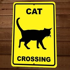 the Cat Crossing 8x12 Metal Wall Sign Animal Poster