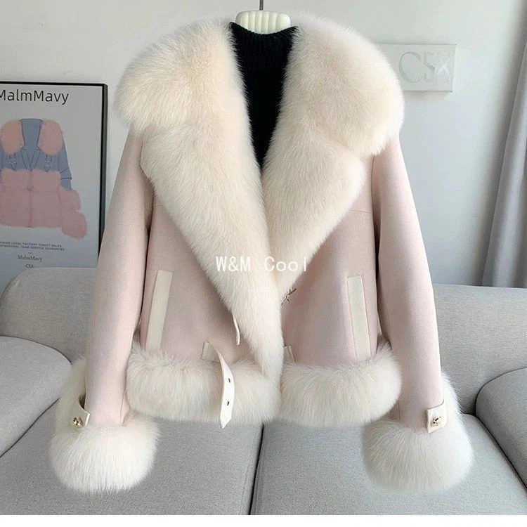Invierno Nuevo Para Mujer Solapa Grande Imitación Piel Imitación Cuero Abrigos Borde de Piel Chaquetas Cortas Foto 4 de 4