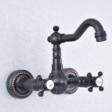 Oil Rubbed Bronze Bathroom Basin Sink Faucet Dual Handles Mixer Tap Wall Mount
