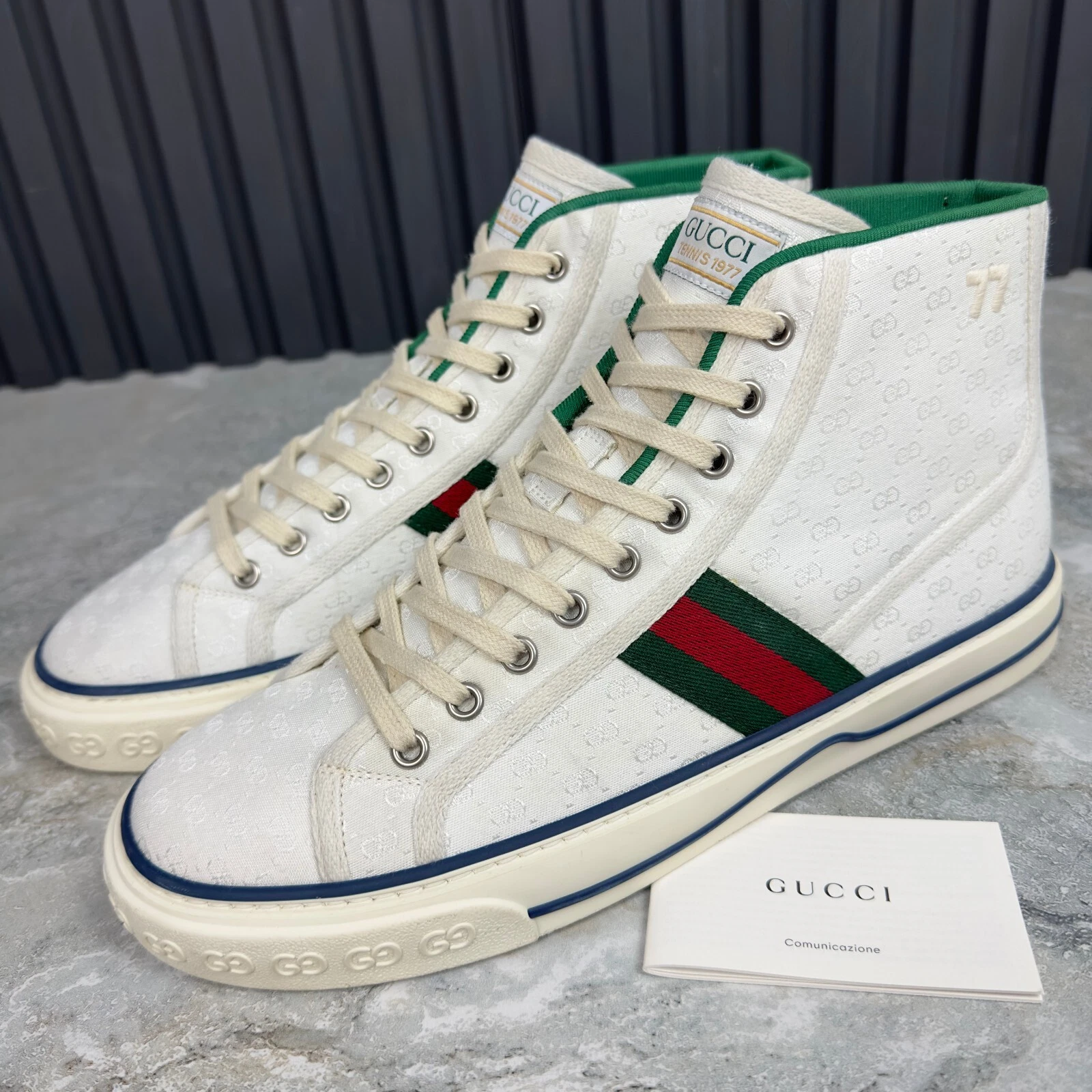 Baskets montantes GUCCI Tennis 1977 GG monogramme toile blanche 8 G 8,5 US