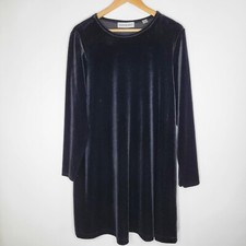 Vintage 90s Black Velour Long Sleeve Mini Dress Size 12 A-Line Goth Grunge