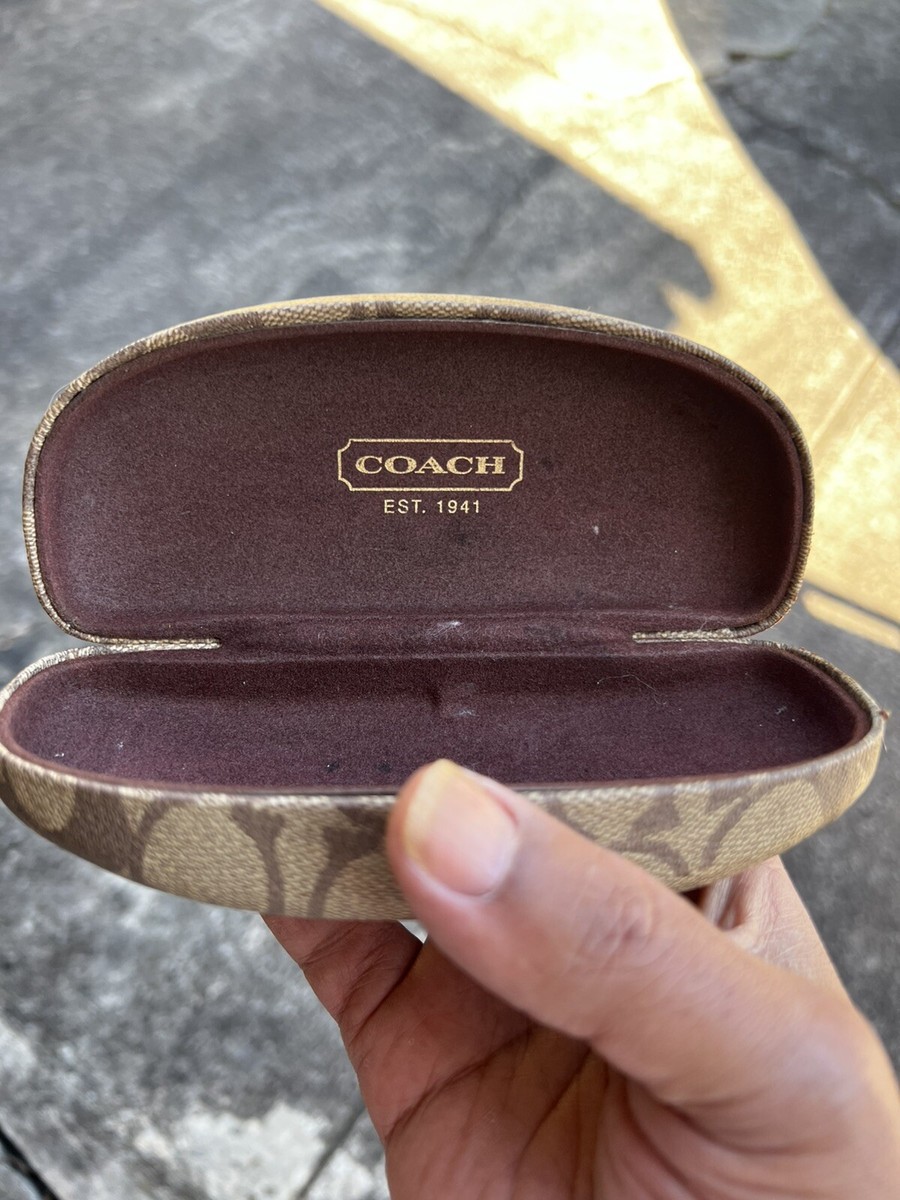 Coach Eyeglass Case with Gold Typography Logo Inside On Brown Felt