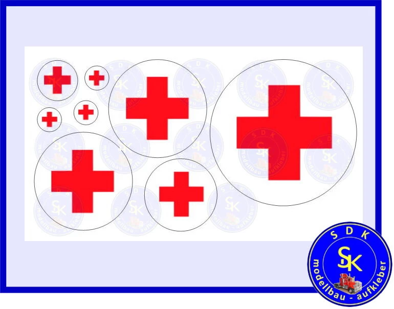 SDK-MODELLBAU-AUFKLEBER Rotkreuz Deutsches Rotes Kreuz DRK Aufkleber Decals Bundeswehr - 1:14 - 1:16