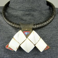 MALI TUAREG HALSKETTE MUSCHEL CHOMEISSA GEFLOCHTENES LEDERBAND COLLIER NECKLACE 