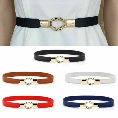 Women Ladies Belt Stretch Elasticated Skinny Waist Dress Waistband Metal  Buckle UK - Main Image
