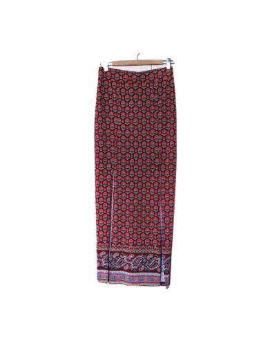 SPORTSGIRL SIZE XS SLINKY MAXI SKIRT MAROON FLORAL PRINT WITH SPLITS FLATTERING  - Picture 1 of 9