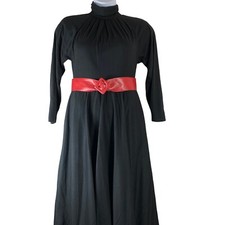 Vintage Dress Positive Attitude Size 5/6 Black Red Belt Shoulder Pads Womens