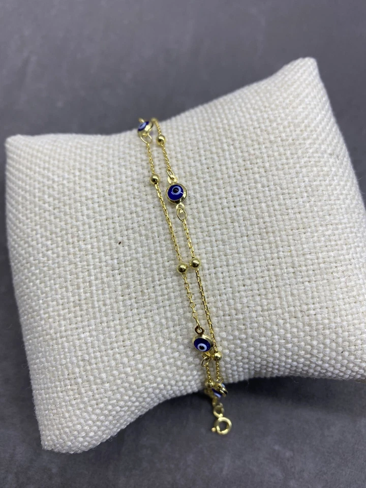 EVIL EYE STERLING SILVER 925 TURKISH BRACELET YELLOW GOLD NEW PROTECTION JEWELRY - Image 3 of 4