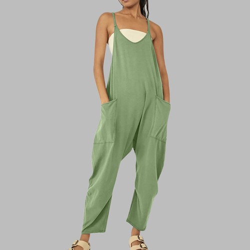 Womens Summer V Neck Solid Sleeveless Zipper Suspender Pants Overall Jumpsuits - Picture 9 of 48