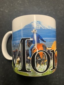 MONTANA LARGE Cup  Coffee  Ceramic AMERICAWARE RAISED LETTERING DRINK NEW No Tag