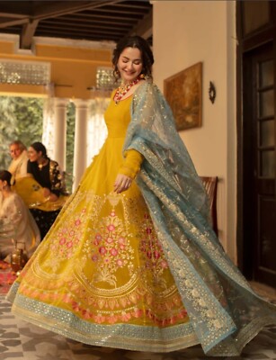 Designer Pakistani Outfit Ali Xeeshan Yellow Mehndi dress Small