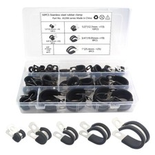 50PCS Stainless Steel Wire Clamps Cable Clamps Assortment Set Rubber Coated C...