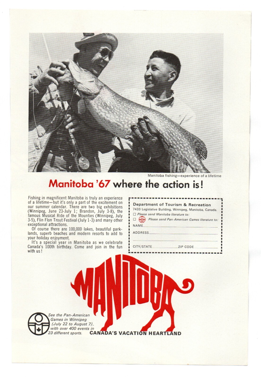 1967 MANITOBA CANADA FISHING MAGAZINE PRINT ADVERTIZING PAGE FREE S&H