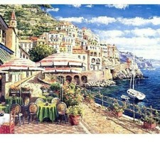 Paint By Numbers Adults kids Seascape Coffee DIY Painting Kit 40x50CM Canvas