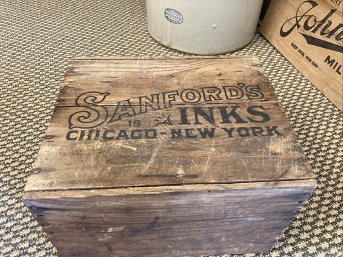 Vintage Wooden Crate Sanford’s Ink Box New York Chicago Jones & Kroeger Winona - Picture 17 of 21