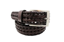 Marco Valentino Brown Woven Leather Men's Belt with Matte Buckle