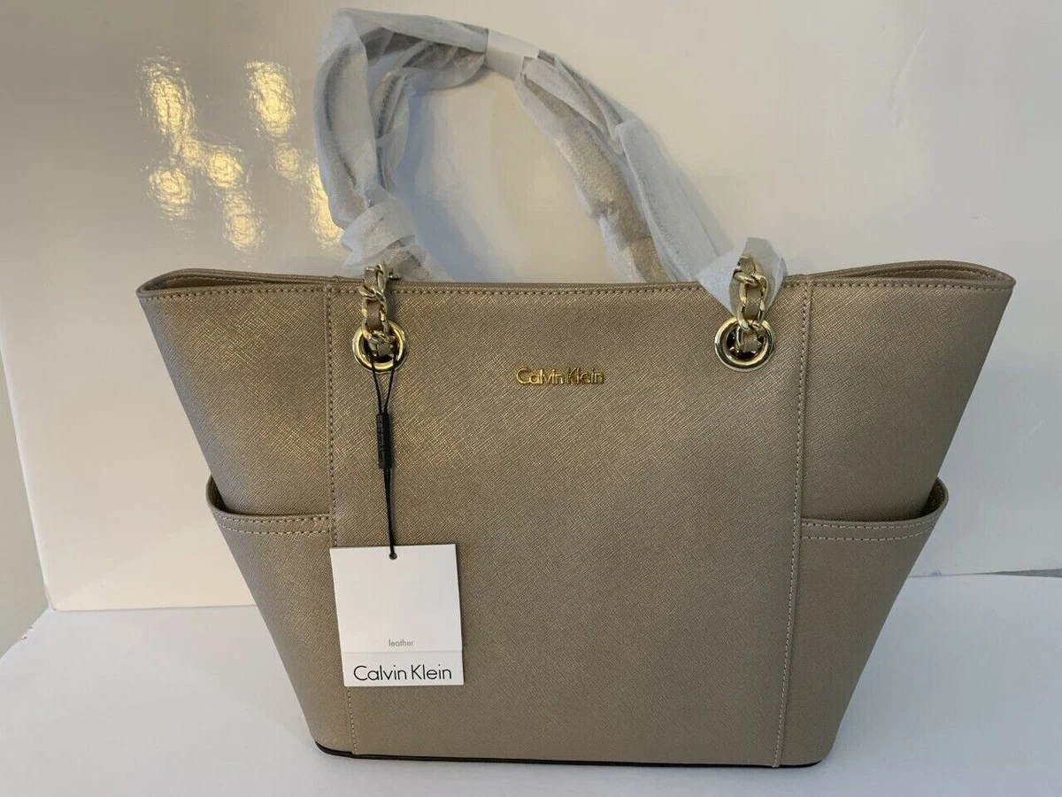 Calvin Klein Bag Saffiano Leather Tote - Metallic Tan