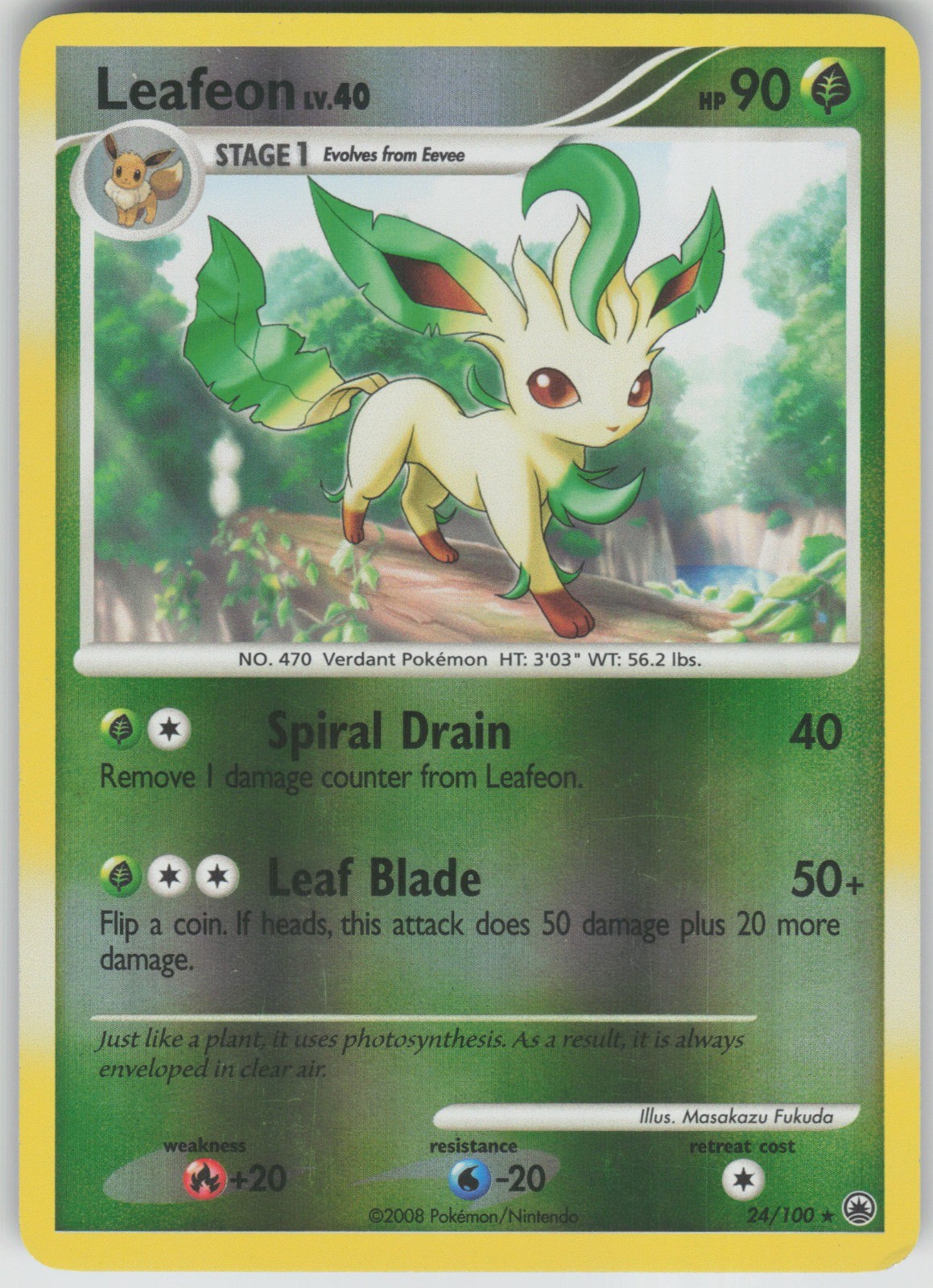 Pokemon TCG Leafeon (24) Rare Reverse Holo Majestic Dawn 24/100