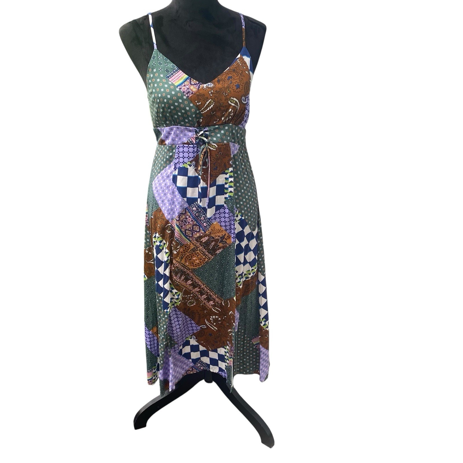Boho Patchwork Spaghetti Strap Dress Whimsigoth E… - image 5