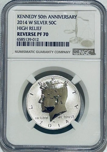 2014 W Reverse Proof Kennedy Silver Half Dollar NGC PF70 High Relief