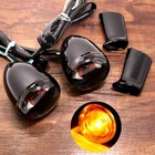 Gloss Black Bullet Turn Signals&Bracket For Harley Dyna Softail Fatboy Sportster