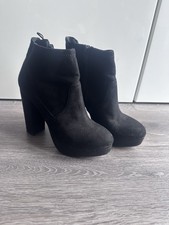 H&M Women’s High Heeled Ankle Boots With Side Zip And Block Heel Size UK 5