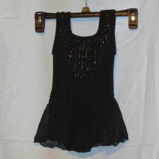 Cat Jack Girls XS Black Sleeveless Fitted Dance Leotard Skirt Rhinestones