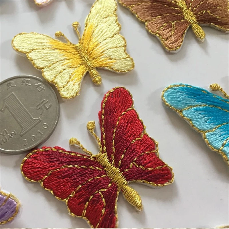 Thread Butterfly Embroider Patch Gold Hole Cloth Stickers Diy Clothes Shoes 10pc Foto 4 de 4