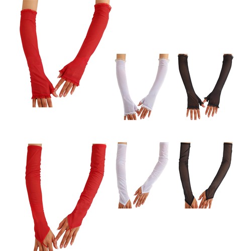 1 par de guantes para mujer elegantes largos elásticos de malla de tul transparentes sin dedos fiesta club - Imagen 2 de 49