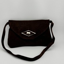 Vintage Brown Suede Envelope Clutch Shoulder Bag Diamond Metal Accent