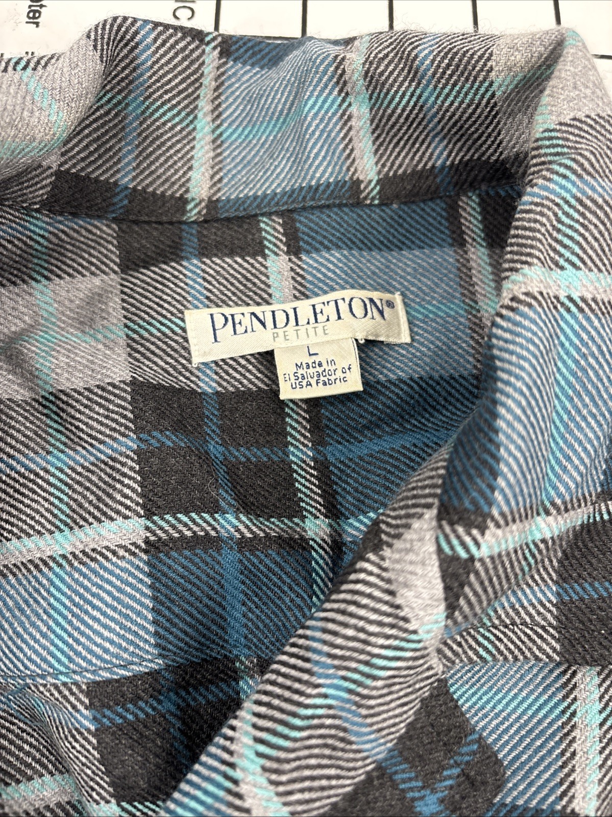 Pendleton Blue/ Gray Plaid Virgin Wool Button Up … - image 5