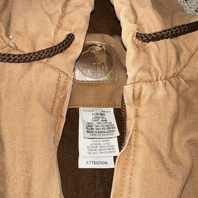 L Tall Berne Workwear Brown Duck Cloth Chore Jacket Full Zip Hooded HJ51BD
