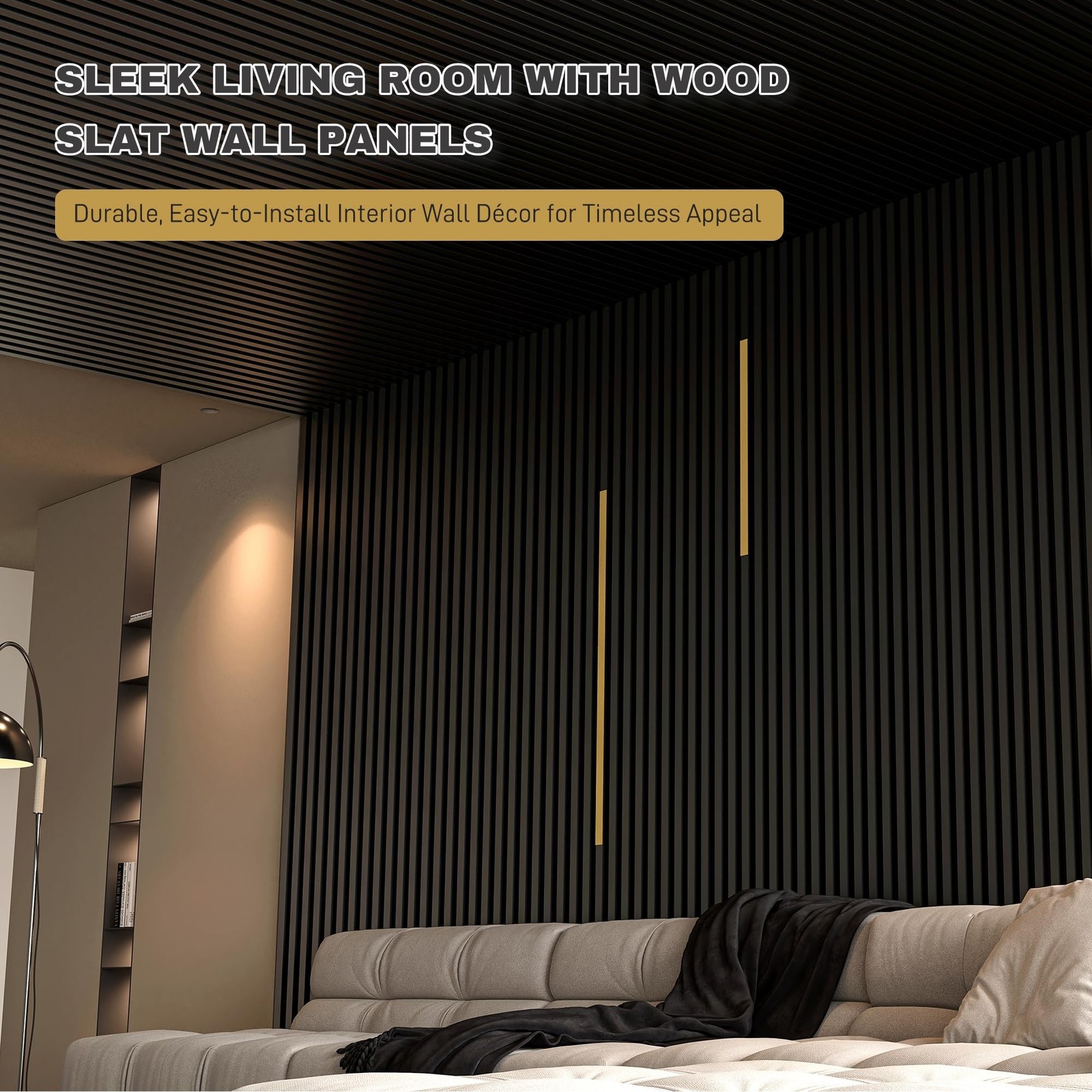 Black Wall Panels for Interior Decor Slat Wall Paneling 96x6in 8Pack for Livi...