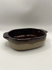 Vintage Two-Tone Brown Ceramic Au Gratin Casserole Dish
