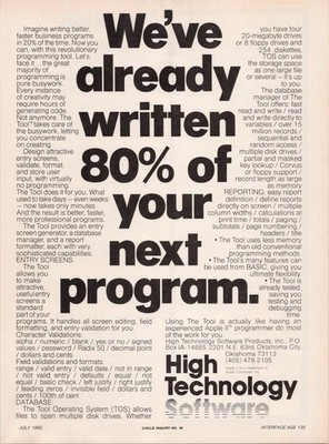 High Technology Software 1982 Vintage Print Ad The Tool Programming Software