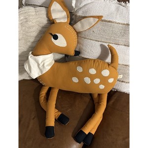 Luxury Linen Deer Plush Pillow Ochre Doe Fawn Woodland Nursery Decor Large 26in