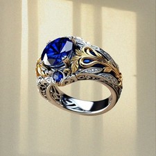 Women  s Vintage Style Electroplated Blue Sapphire Inlaid Cocktail Ring   Filigre