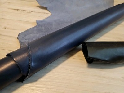 2-3oz VEGETABLE TANNED NAVY BLUE SMOOTH BELLY FIRM LEATHER HIDE SHEET,PANEL 10+s